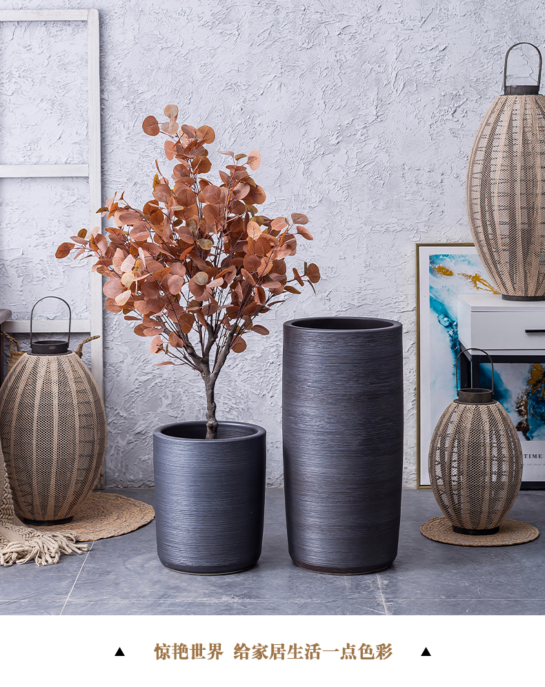 Nordic INS wind black ceramic web celebrity ground indoor green plant large vases, I and contracted sitting room balcony flowerpot