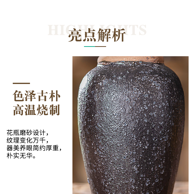 Black ceramic vase flower arranging flowers water raise the table sitting room adornment creative clay coarse pottery China restoring ancient ways