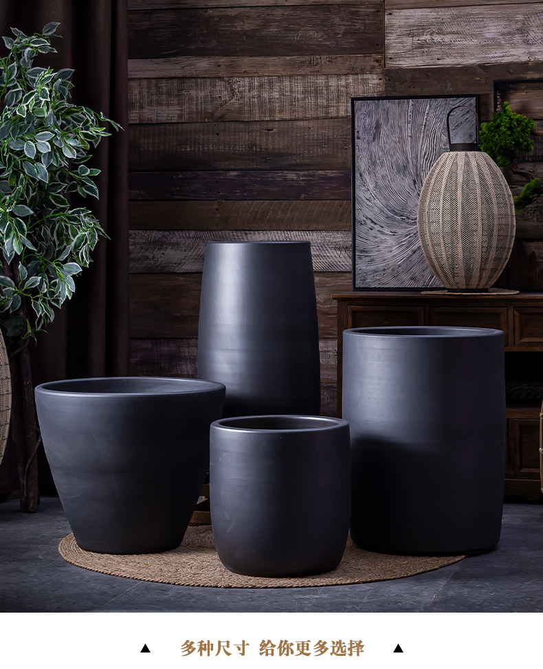 Green plant in northern black ceramic vase flowerpot I and contracted indoor plant decoration cylinder hydroponic POTS of large diameter