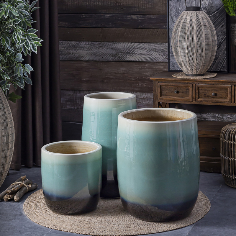 Landscape garden decorative flower arranging furnishing articles American green large ceramic vase landing creative gallons Nordic flowerpot