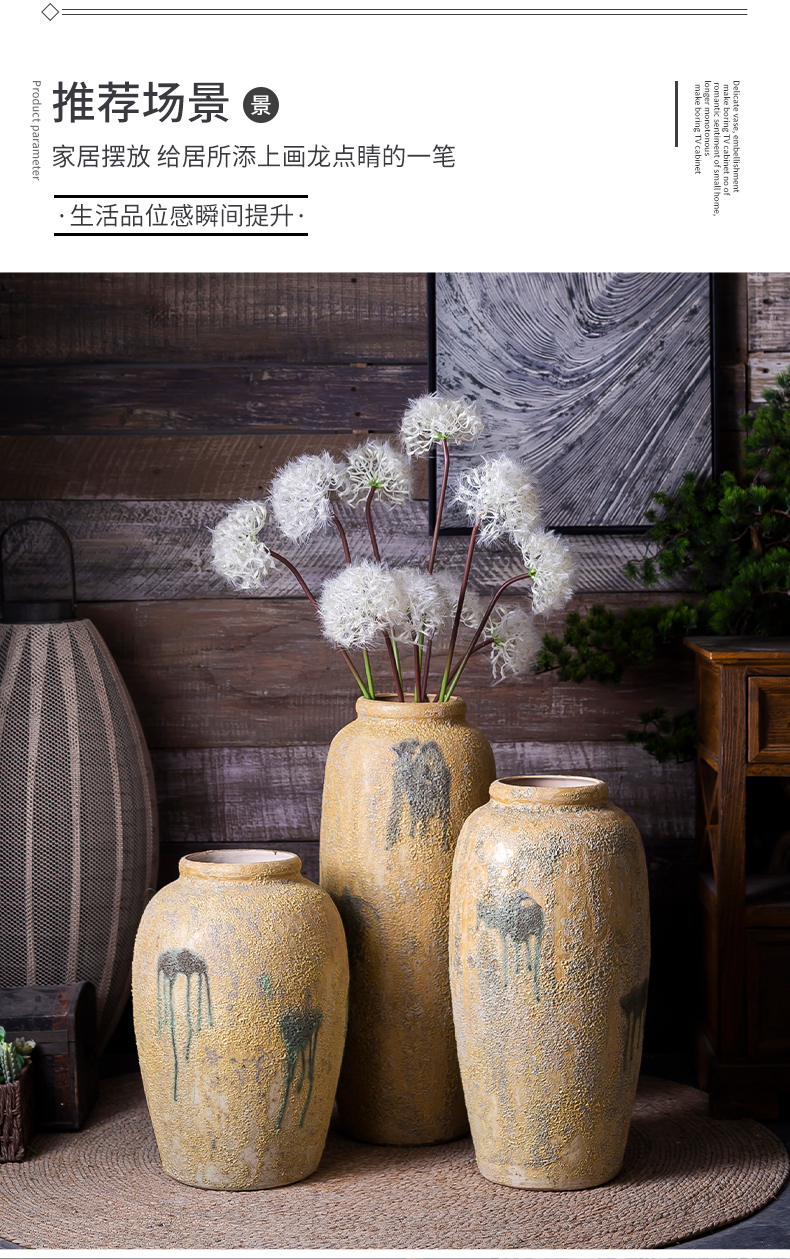 Retro teahouse zen manual coarse TaoHua implement creative clay pottery dry flower vase landing the jars of home stay facility