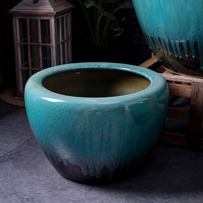 Ceramic aquarium oversized living room lucky furnishing articles and courtyard old VAT lotus big aquarium fish bowl on the balcony