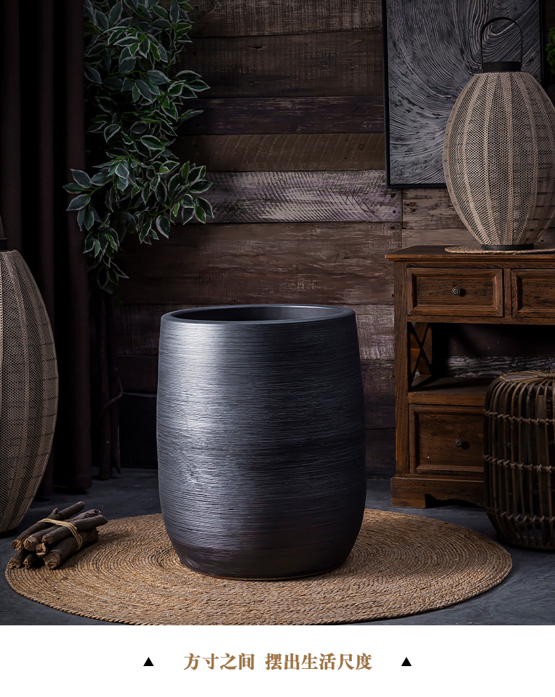 Nordic flowerpot I and contracted vase black ceramic green plant hydroponic POTS of large diameter cylinder indoor plant decoration