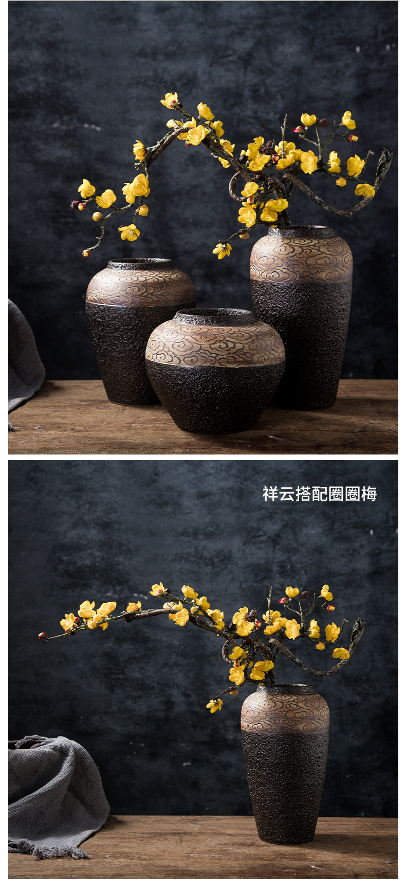 Coarse pottery art pottery ceramic floret bottle of flower pot hand - carved dried flowers restore ancient ways do old archaize earthenware jars