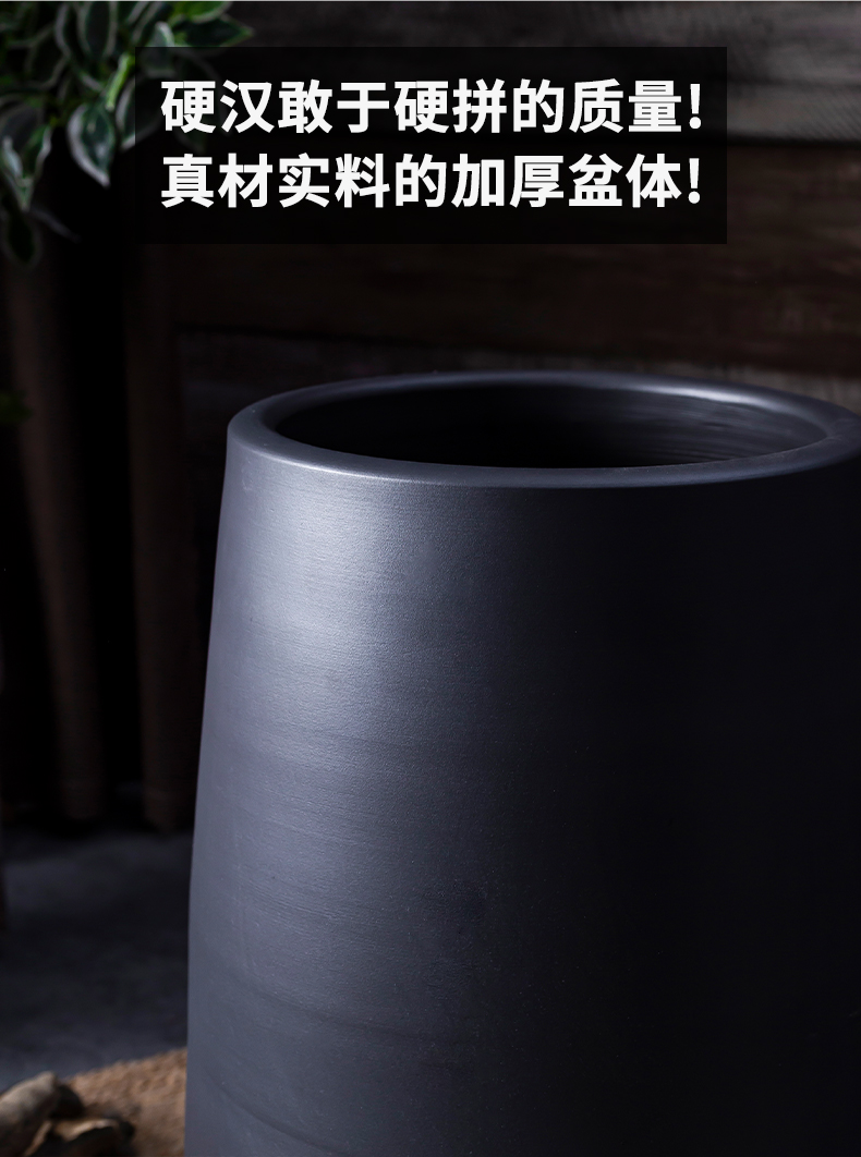 Green plant in northern black ceramic vase flowerpot I and contracted indoor plant decoration cylinder hydroponic POTS of large diameter