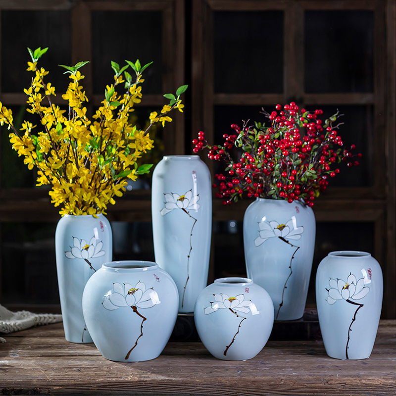 Jingdezhen northern wind ceramic creative furnishing articles sitting room desktop simulation flower vase flowers home decoration decoration