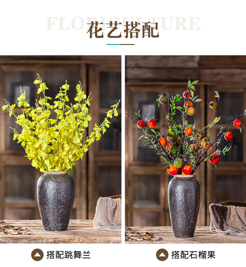 Black ceramic vase flower arranging flowers water raise the table sitting room adornment creative clay coarse pottery China restoring ancient ways