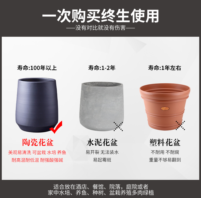 Nordic ceramic grinding large black flower POTS, large diameter matte enrolled green plant floor interior courtyard contracted round flower pot