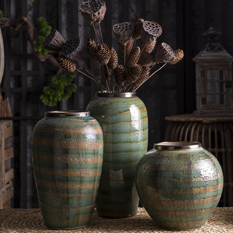 American retro vase furnishing articles sitting room dry flower arranging flowers, household act the role ofing is tasted table decoration ceramics green Chinese flowers