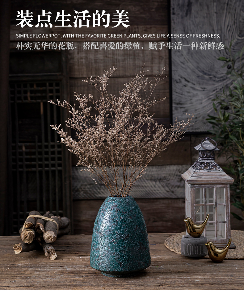 Coarse pottery vases, ceramic flower implement restoring ancient ways manual pottery pot soil dried flowers sitting room zen Japanese home furnishing articles