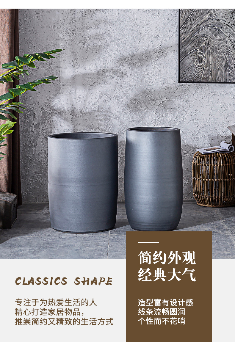 Black ceramic vase hydroponic water lily basin tank cylinder flowerpot planting large courtyard green plant in northern Europe interior decoration