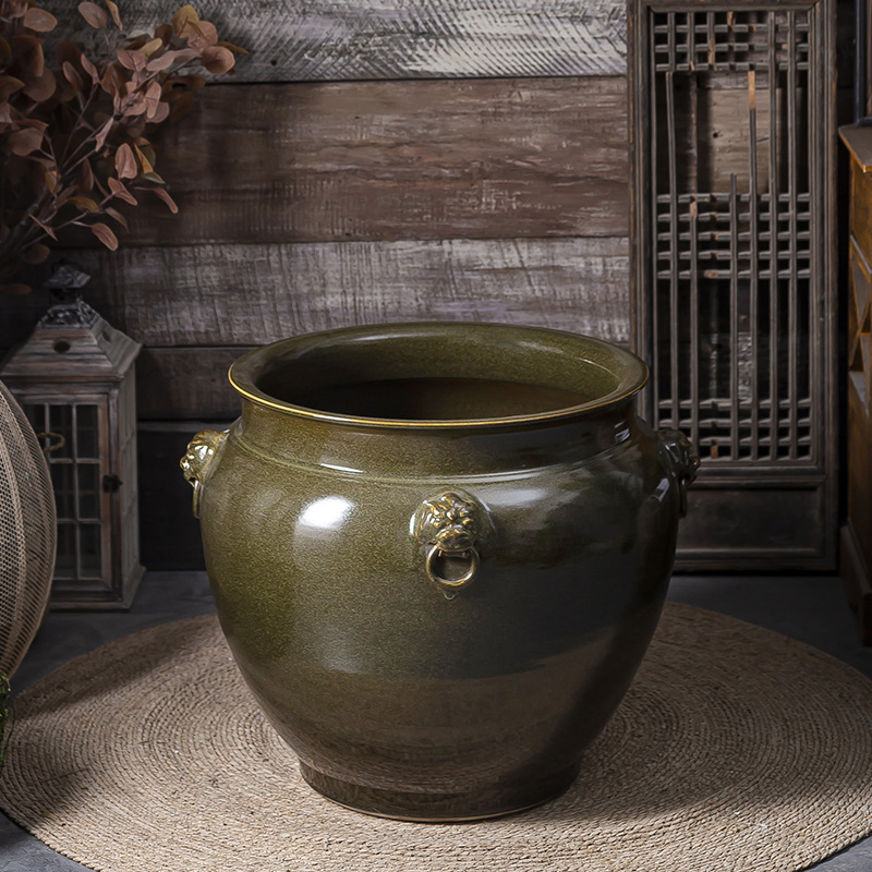 Archaize do old oversized jingdezhen ceramic cylinder lotus breeding courtyard planting cylinder lion a VAT