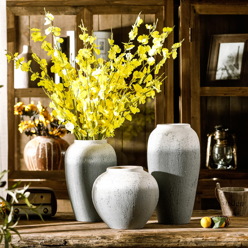 Creative jingdezhen ceramic vase furnishing articles home sitting room simulation flower flower retro coarse pottery desktop decoration
