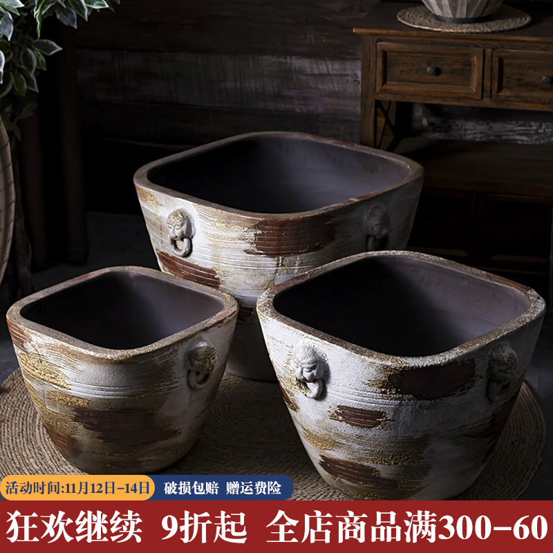 Retro ceramic goldfish bowl refers to flower pot lotus cylinder water lily storage giant tortoise landscape potted place, a living room