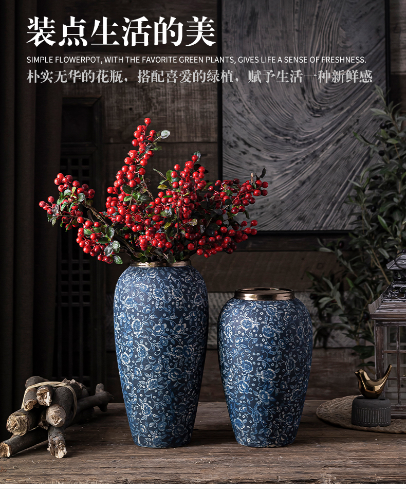 Mouths dried flowers mesa of blue and white vase, European - style flower implement jingdezhen ceramic flower sitting room dry flower arrangement to restore ancient ways furnishing articles