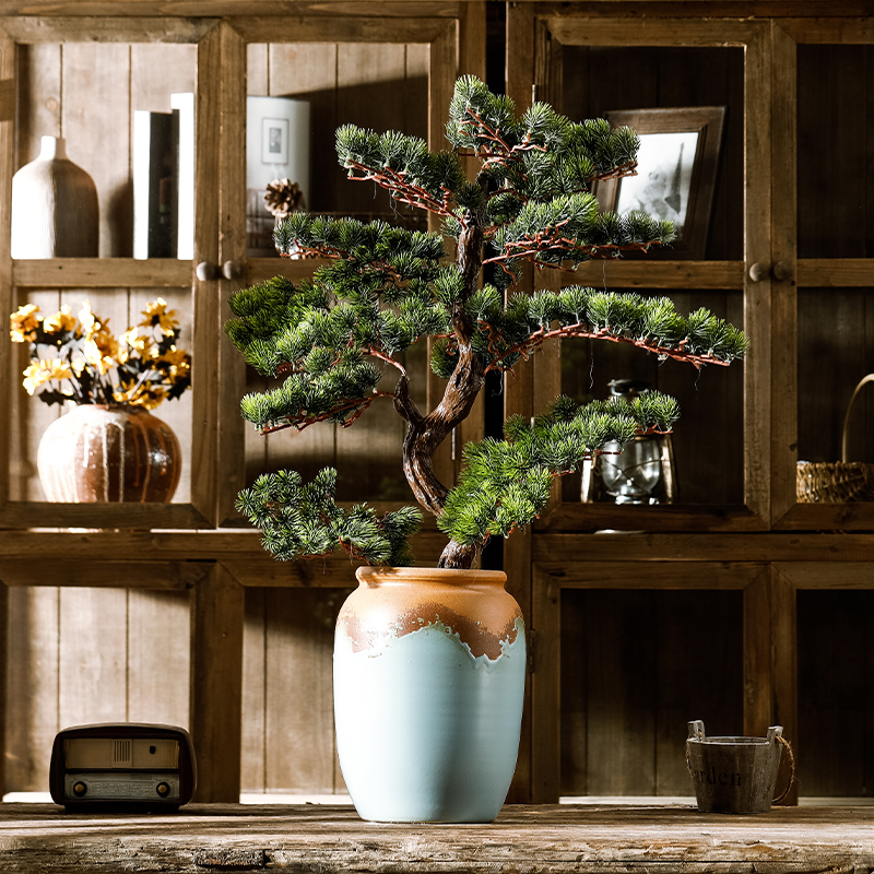 Jingdezhen mesa simulation flower vase of large diameter guest - the greeting pine dry flower manual flow glaze to restore ancient ways do old vase