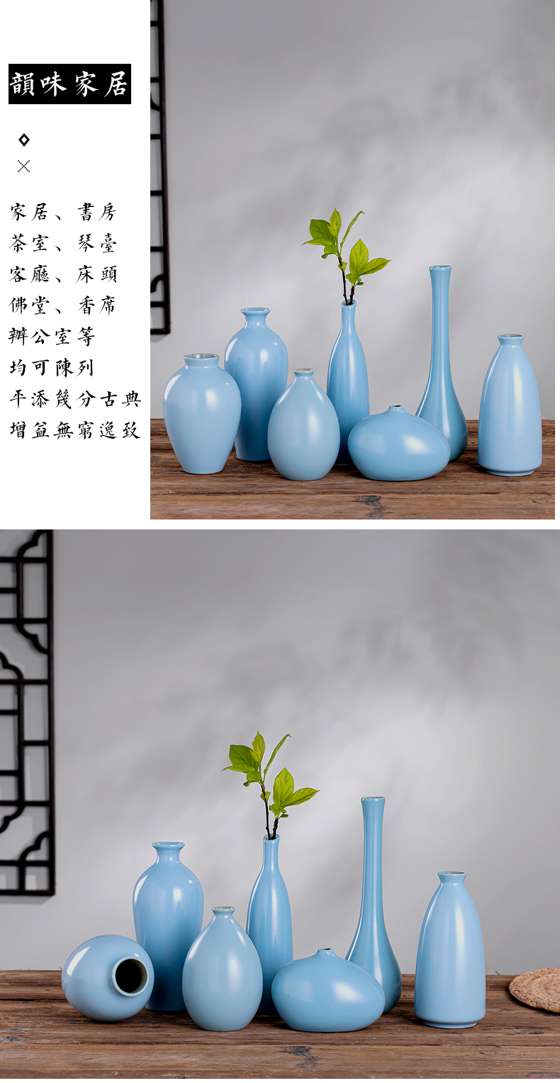 New Chinese style ceramic small square bottle of Japanese tea taking flowers inserted household adornment zen blue floret bottle tea tray was furnishing articles