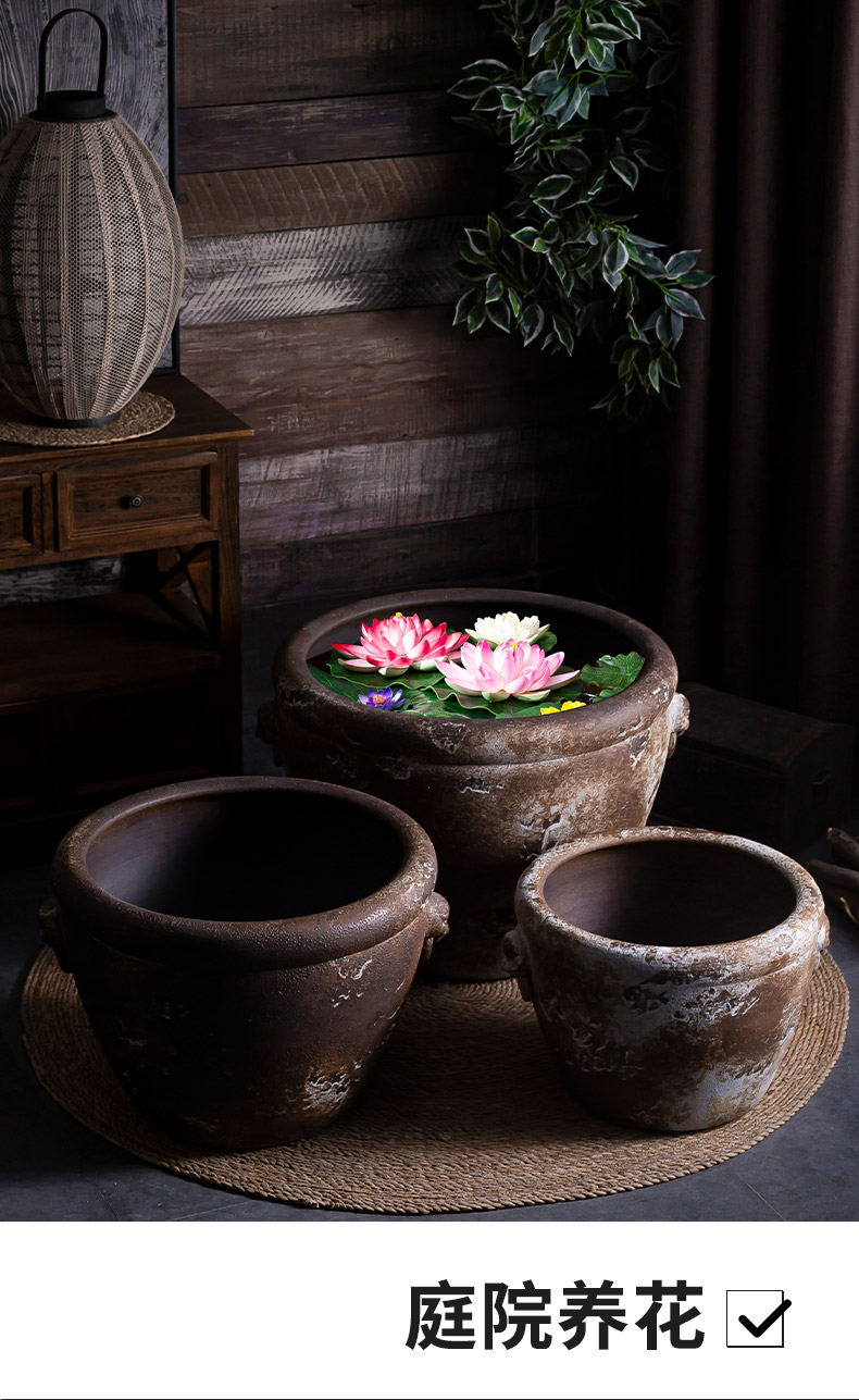 Jingdezhen thick ceramic large aquarium archaize square, lotus lotus basin plutus courtyard balcony potted landscape furnishing articles