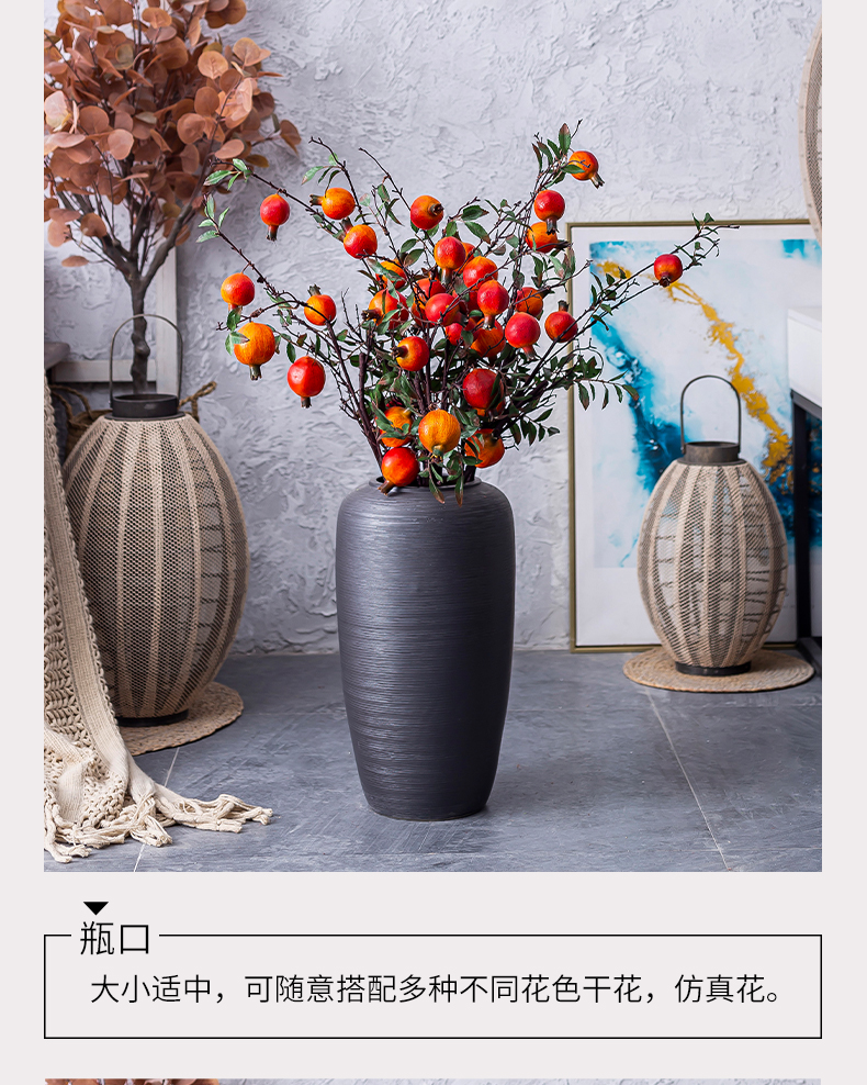 Nordic ground ceramic vase large furnishing articles dried flowers decorate the sitting room porch flower arranging creative contracted black pottery