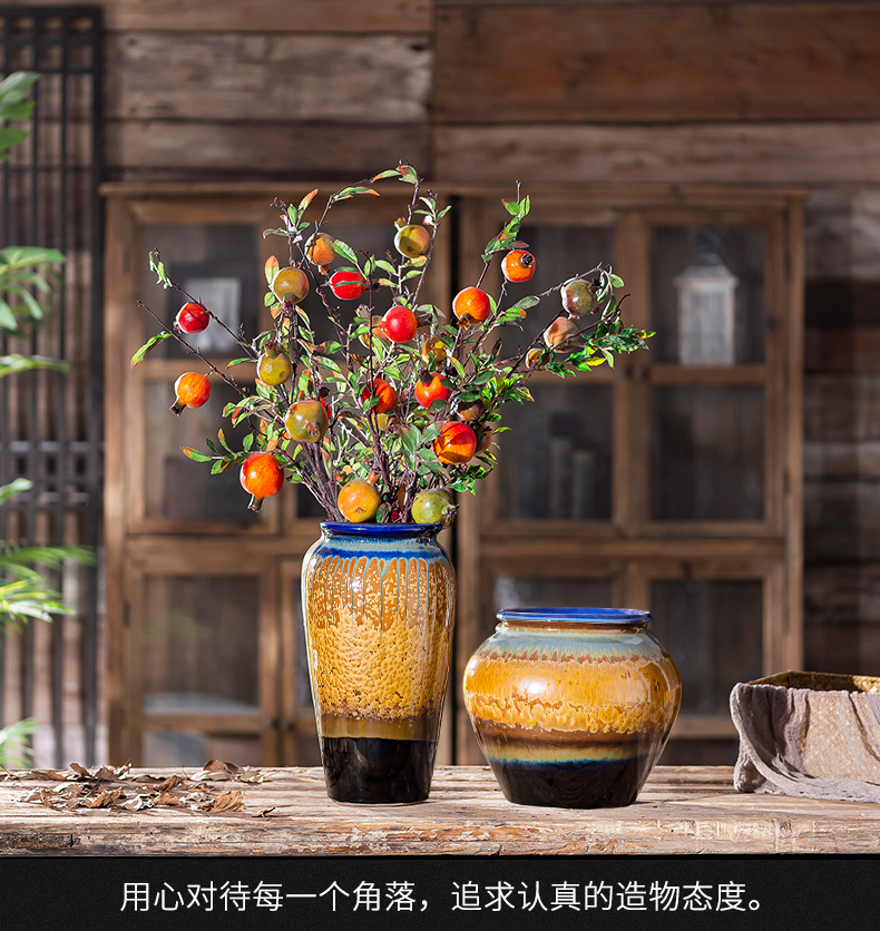 Coarse pottery big jar circular cylinder aquarium garden flowerpot large retro landing sitting room ceramic vases, dry flower is placed