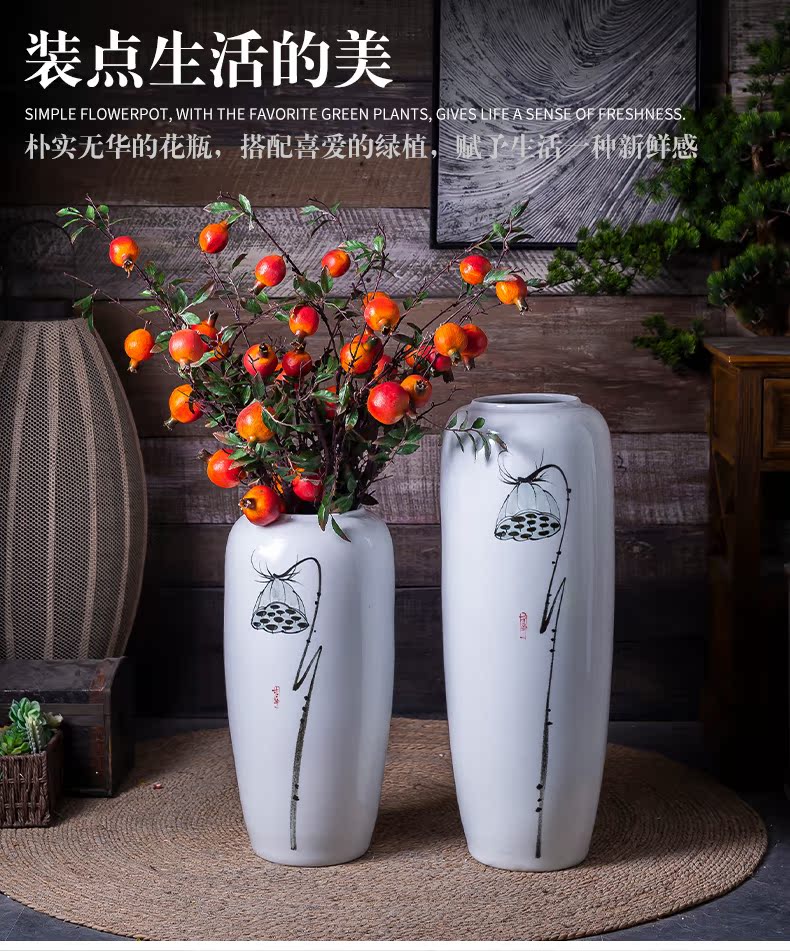 New Chinese style landing large white vase decoration to the hotel restaurant furnishing articles ceramic flower, flower simulation flower art