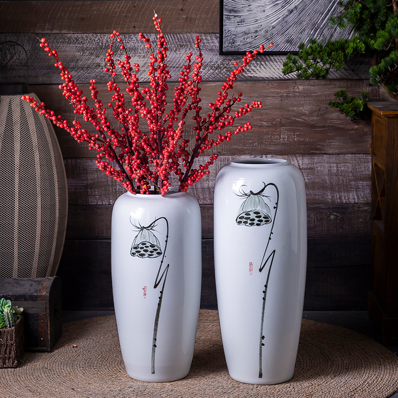 New Chinese style landing large white vase decoration to the hotel restaurant furnishing articles ceramic flower, flower simulation flower art