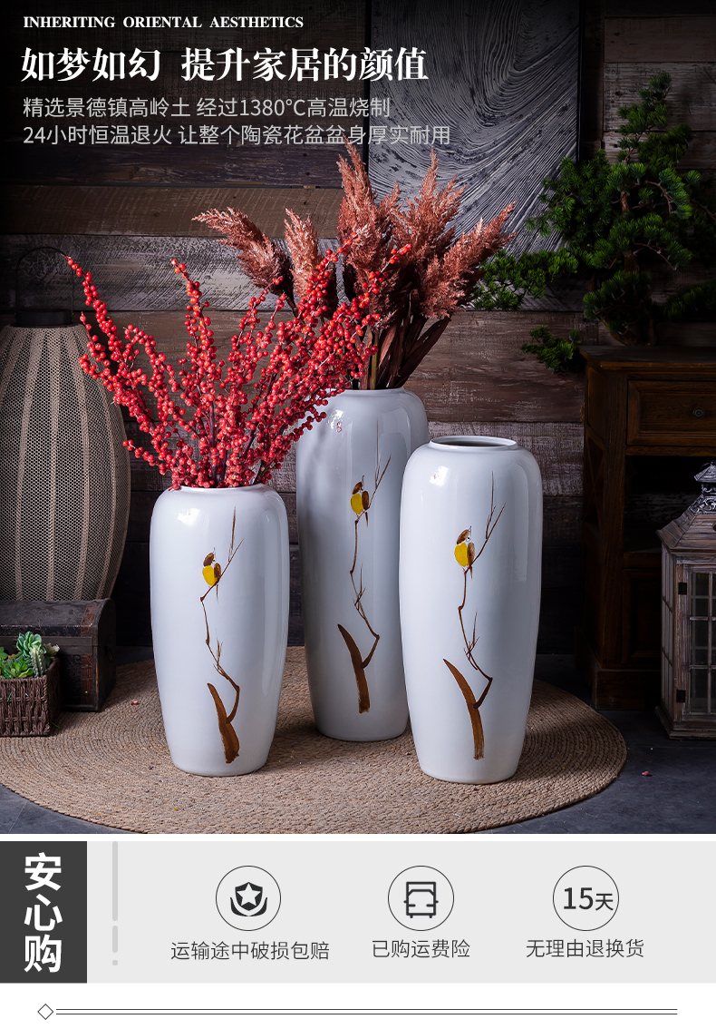 New Chinese style living room floor vase mall cafe restaurant decorative flower receptacle, jingdezhen ceramic decorative furnishing articles