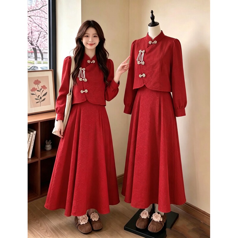 New Chinese-Style Improved Cheongsam Dress 2026 Autumn and Winter Plus-Size Evening Gown for Plus-Size Women, Two-Piece Set for Engagement and Post-Wedding Ceremonies New Chinese-Style Improved Cheongsam Dress 2026 Autumn and Winter Plus-Size Evening Gown for Plus-Size Women, Two-Piece Set for Engagement and Post-Wedding Ceremonies