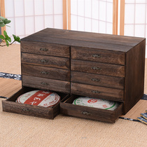 Solid wood desktop storage box Puer cabinet drawer type double row tea tea box black and white tea cake rack storage cabinet tea storage cabinet