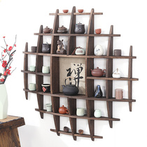 Zen round wall-mounted solid wood tea set rack Dobaoke Bogu rack Purple sand teapot rack Wall-mounted Dobaoke