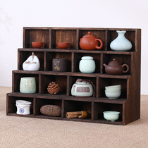 Re-burned solid wood wall-mounted desktop storage box shelf Bogu rack Tea ceremony zero with tea set Tea shed cup holder Coaster