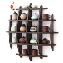 Creative solid wood Chinese style round multi-layer wall wall hanging shelf Tea set teapot shelf Storage rack Finishing rack