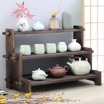 Solid wood flower rack Desktop storage rack Tea shed storage Bogu rack Tea set rack Decoration display Kung Fu tea cup Teapot rack