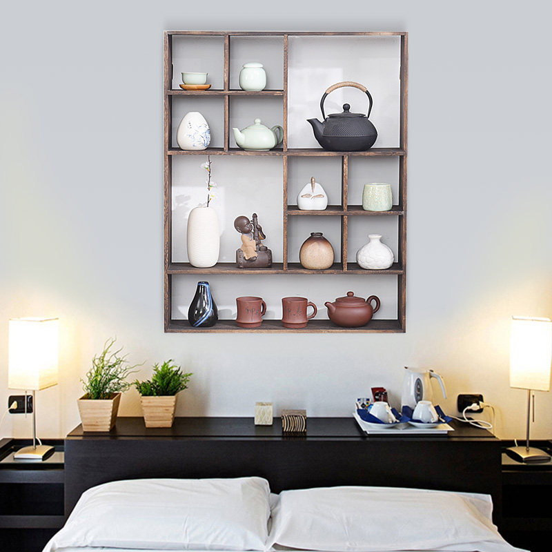 Solid wood wall-mounted tea cup shelf Bogu shelf Chinese style teapot containing shelf shelve shelf multi-treasure shelf