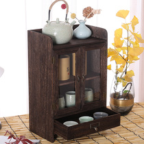 Solid wood desktop storage rack shelf Cosmetics storage rack Chinese style dustproof teacup rack Small medicine cabinet bay window bookcase