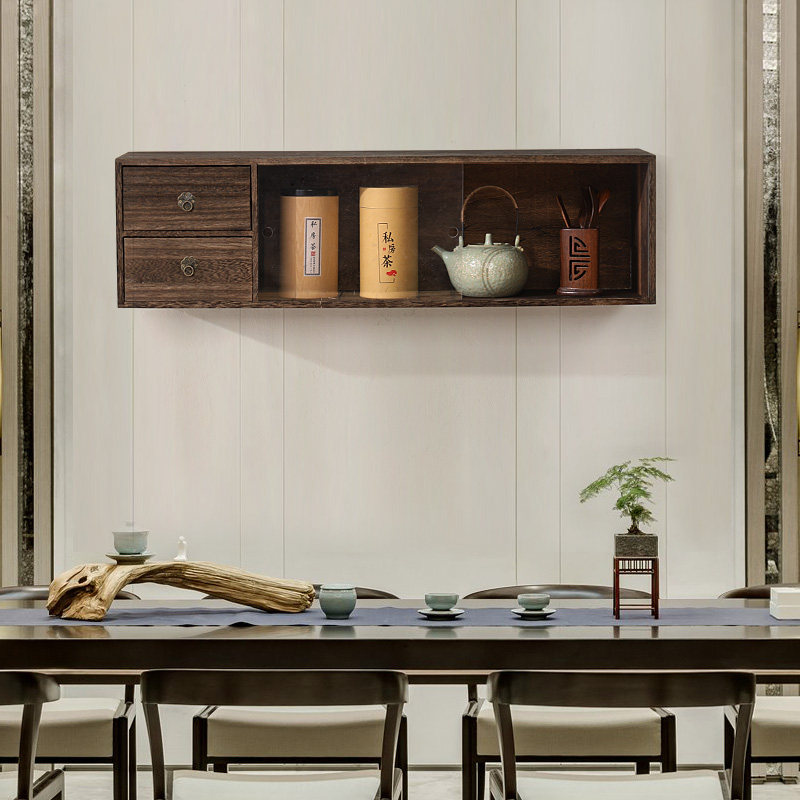 Solid Wood Wall-mounted Hanging Cabinet Wall Cabinet Wall Shelf Tea Cup Containing Layer Shelf Teapot Shelf Dust Glass glass door shelving shelf