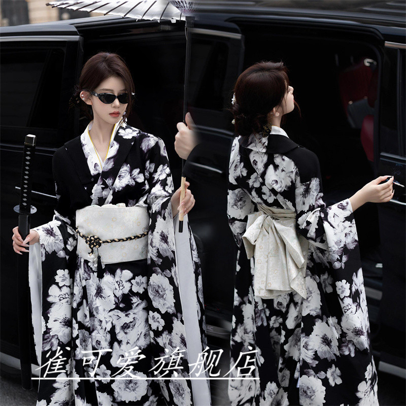 Photography under the Moonlight, Kimonos, Black Cherry Blossom Season, Girl's Kimono, Yukata, Japanese Kimono, Formal Wear, Women's Modified Kimono