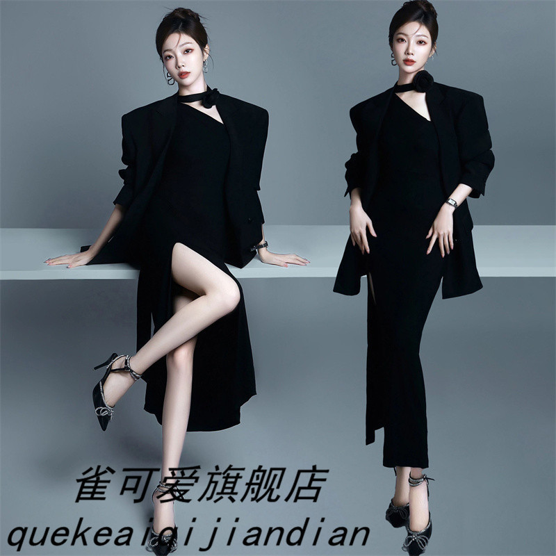 Photo Studio's New Elegant and Sophisticated Black Suit Dress for Professional Image Photography, Portrait Theme Art Photography Clothing