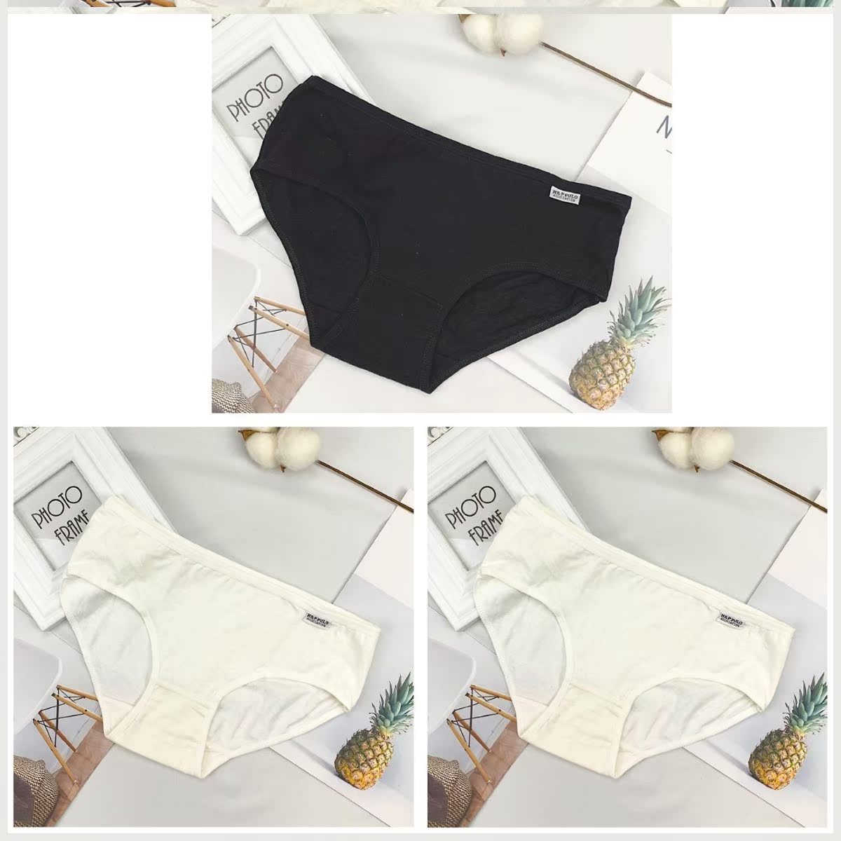 Bà Panties bông Hàn Quốc phiên bản của học sinh trong quần eo khe lớn mã quần tam giác màu đen và trắng xám 3.