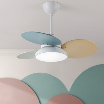 Macaron childrens room fan light dining room bedroom living room home Modern simple ceiling fan light wood Leaf electric fan light