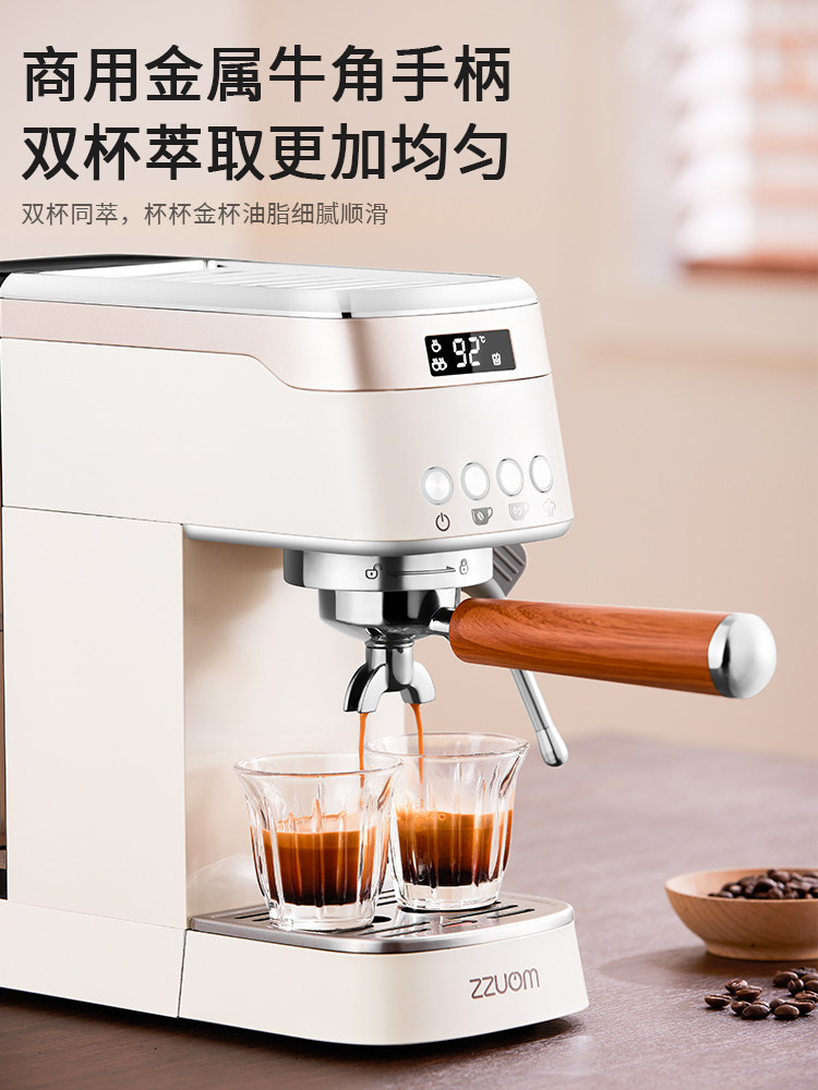 Zuozuomao Coffee Machine for Home Use, Small Fully Semi-Automatic Espresso Extraction, Milk Frothing, Stainless Steel Small Mocha Maker