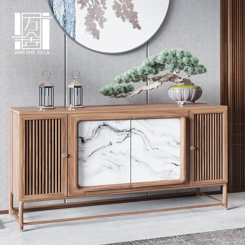 New Chinese style dining side cabinet living room solid wood side cabinet partition porch cabinet model room simple storage cabinet against the wall decorative cabinet
