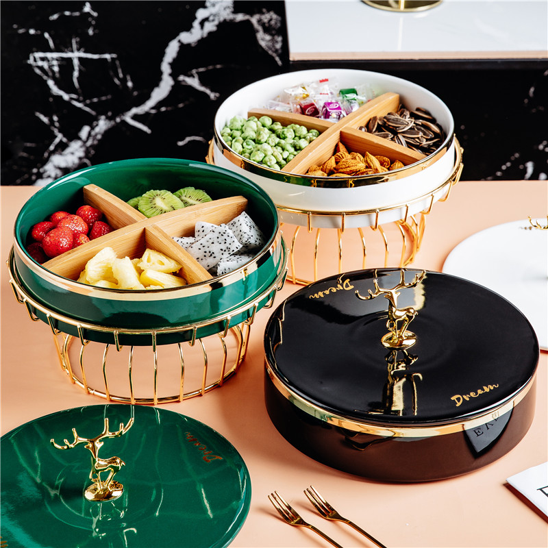 Dried fruit plate compartment with lid candy box light luxury creative home modern living room melon seeds fruit plate snack storage box