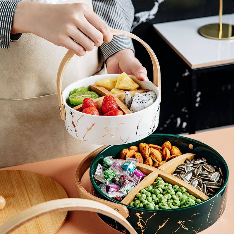 Nordic creative fruit plate home light luxury living room fruit candy box compartment with lid dried fruit melon seeds snack storage box