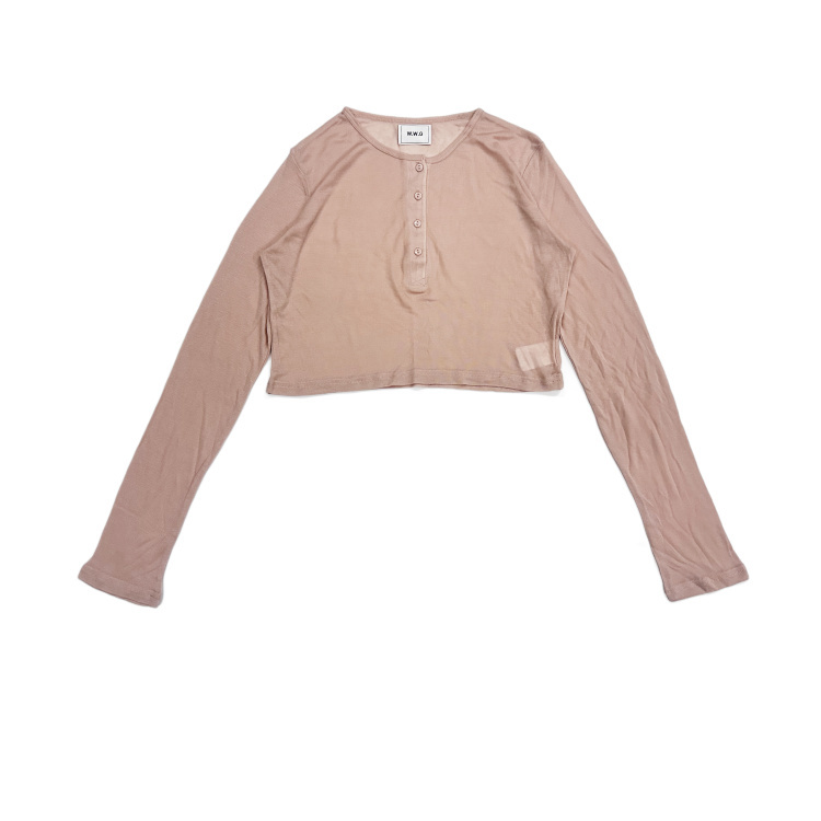 Gentle Style, Simple and Pure, Baby Skin-Like Feel, Half-Open Collar, Long-Sleeved, Sun-Protective, See-Through Knit Base Layer, Export Surplus