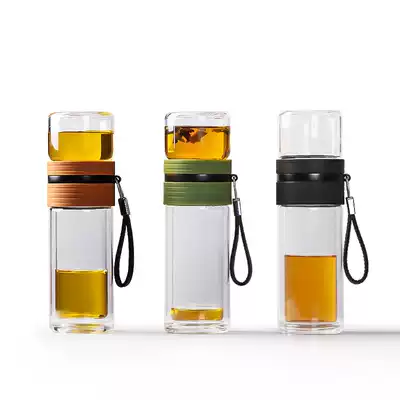 Shangming tea water separation Cup double-layer tropical lanyard portable accompanying Cup heat-resistant glass cup tea cup filter