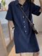 文艺衬衫裙女夏polo领短袖卫衣大版运动T恤裙子中长款棉麻连衣裙