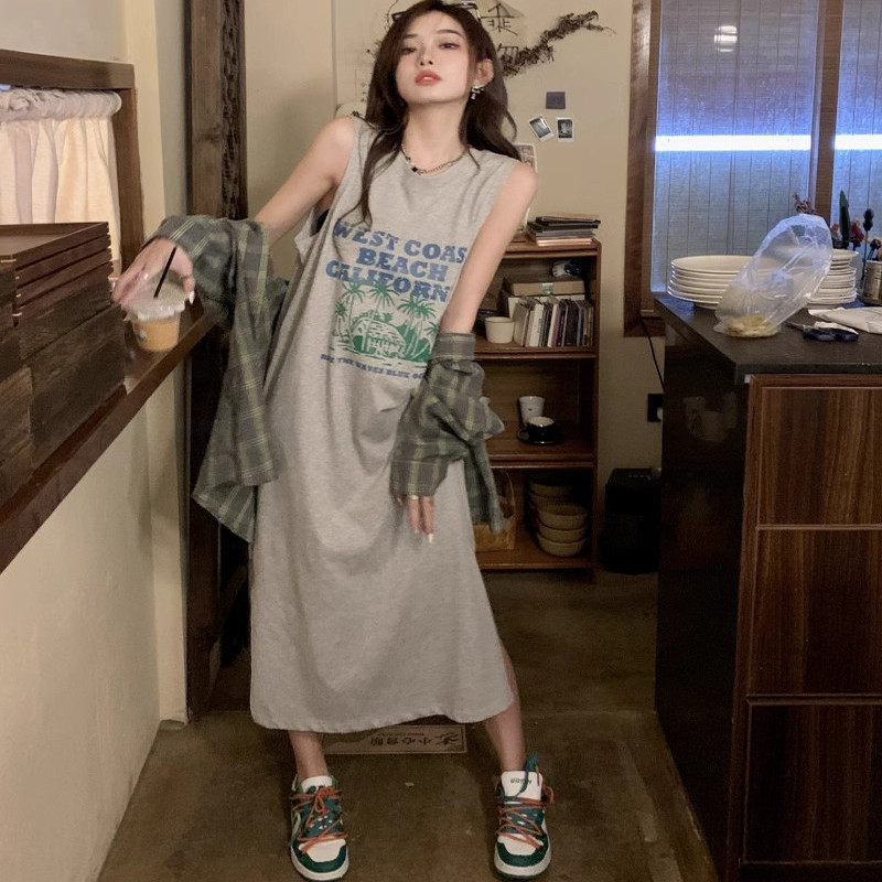 Plus-Size Sleeveless Tank Top Long Dress for Women, Summer European Style 2026 New Nightdress, Loose and Can Be Worn Outside, Loungewear