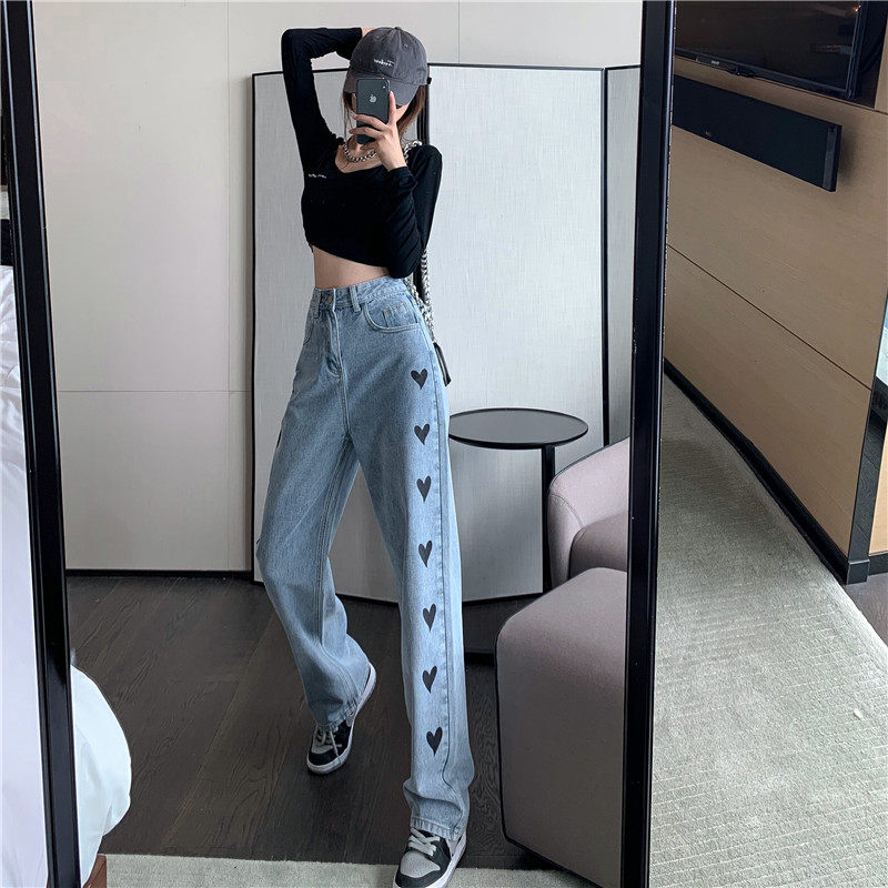 Korean version of autumn and winter love high waist new light-colored jeans women's straight trousers wide-leg pants new slimming loose pants