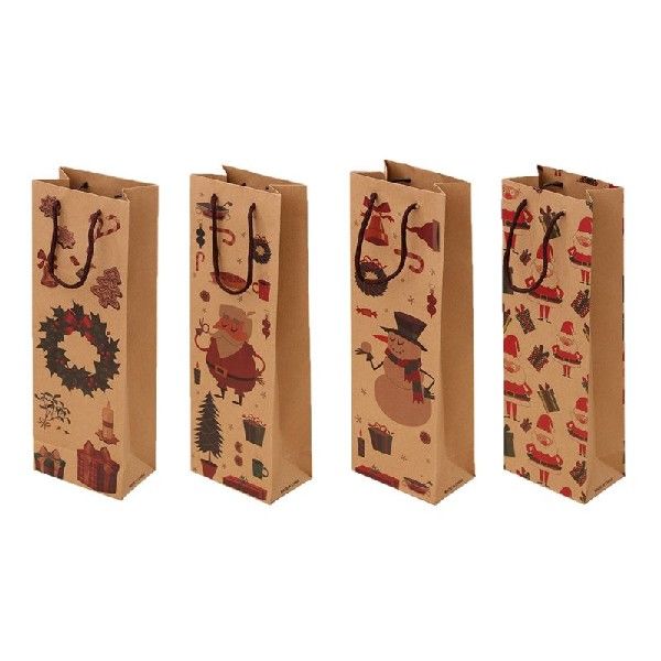 12 Pcs Christmas Kraft Paper Wine Bottle Gift Bags Reusable-